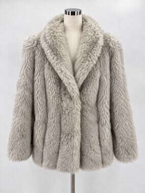 Vintage Saxton Hall Faux Fur Coat Silver Gray Shaggy Plush Made USA Womens Sz 8